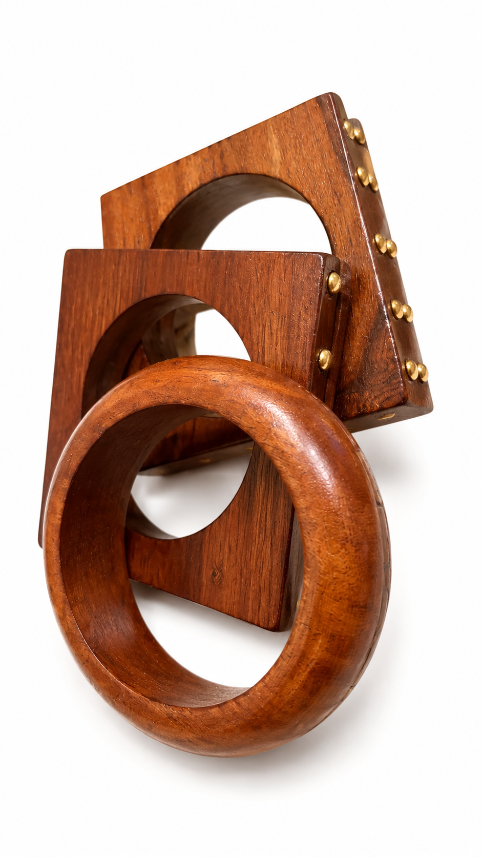 Brown Wooden Geometric Bangle Set