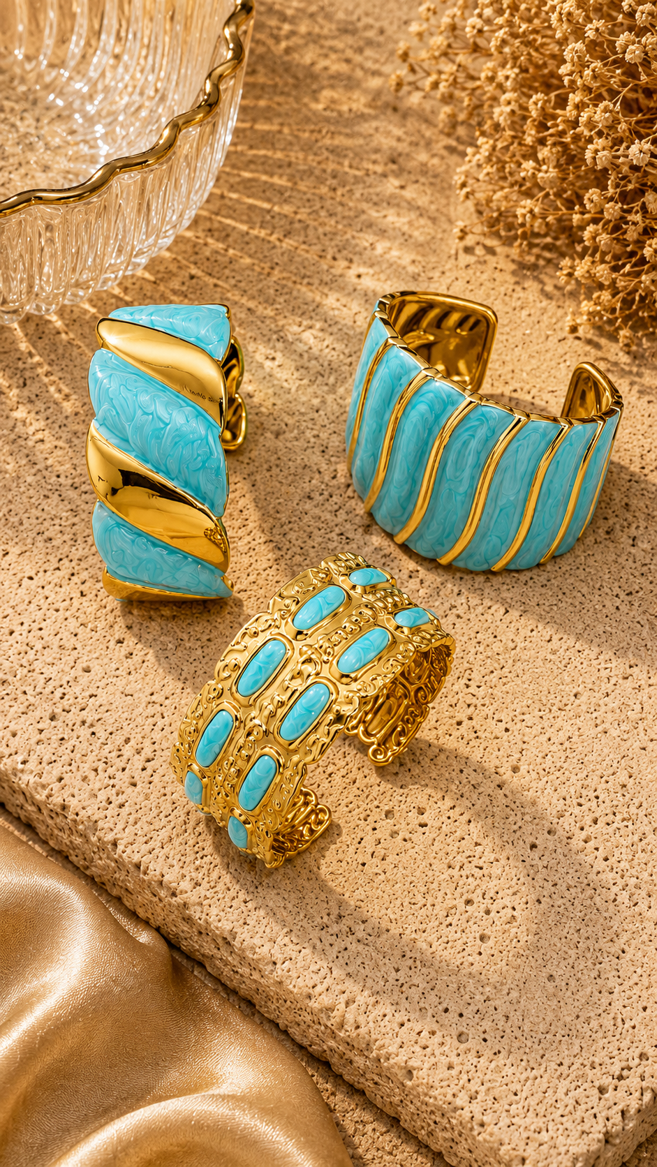 Turquoise Mosaic Gold Cuff Bracelet