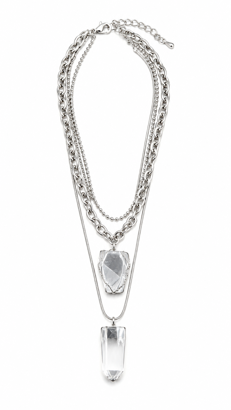 Silver Minimal Pendent With Layered Chain Necklace