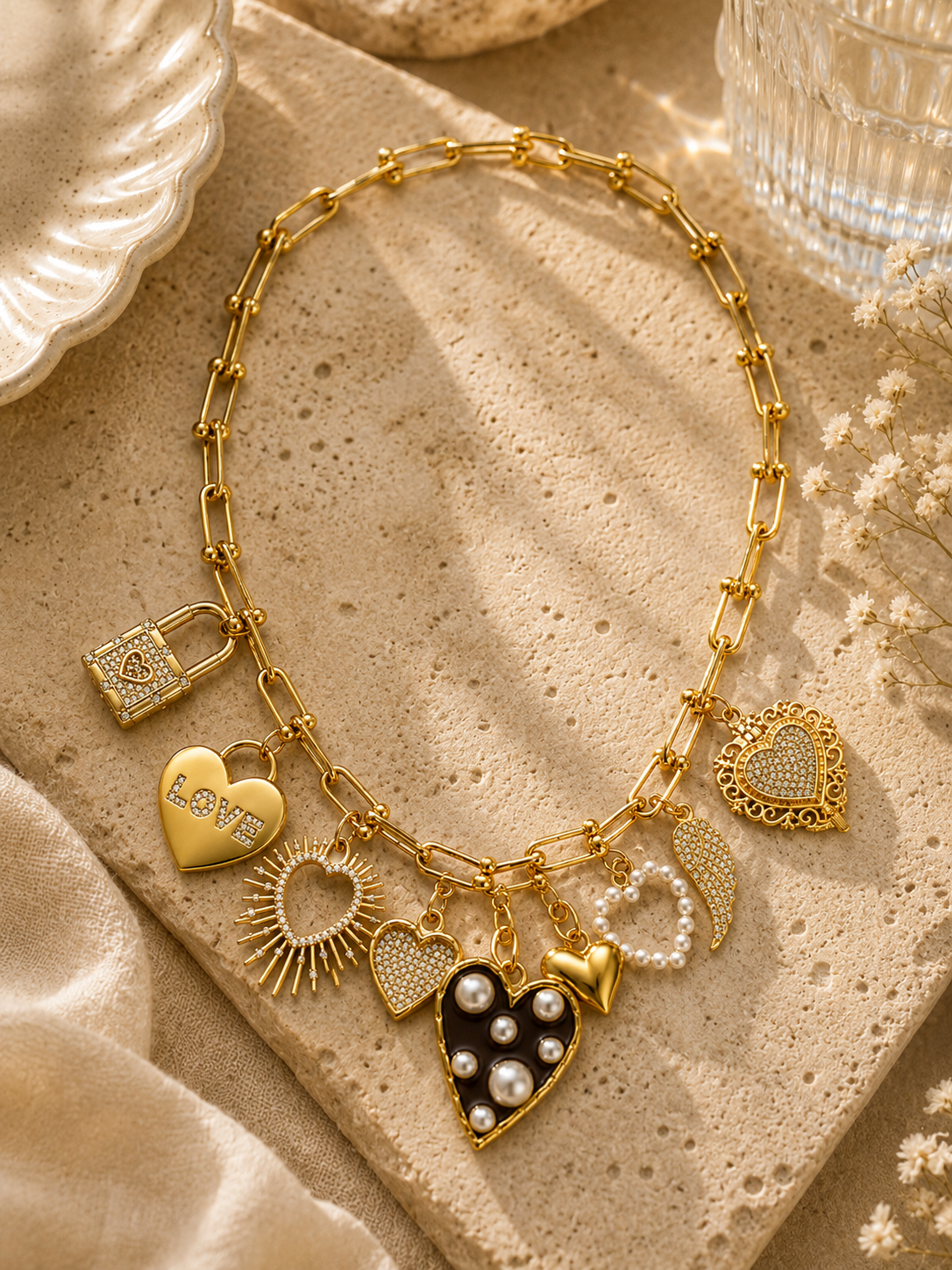 Golden Love Lock Charm Necklace