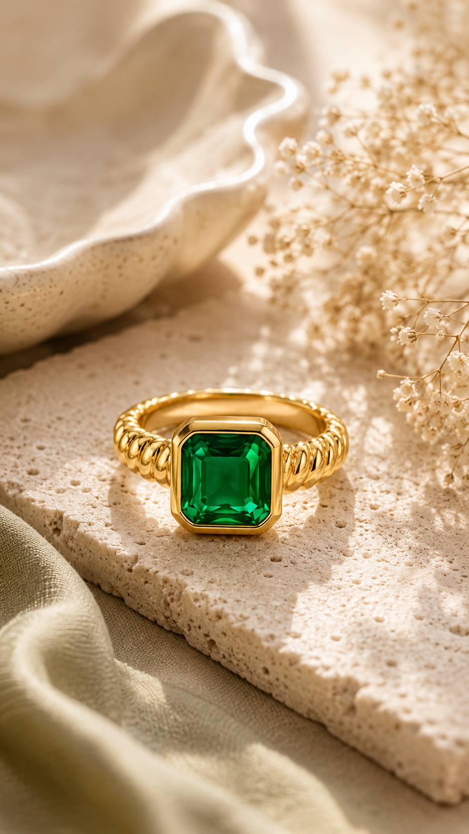 Emerald Square Gold Ring