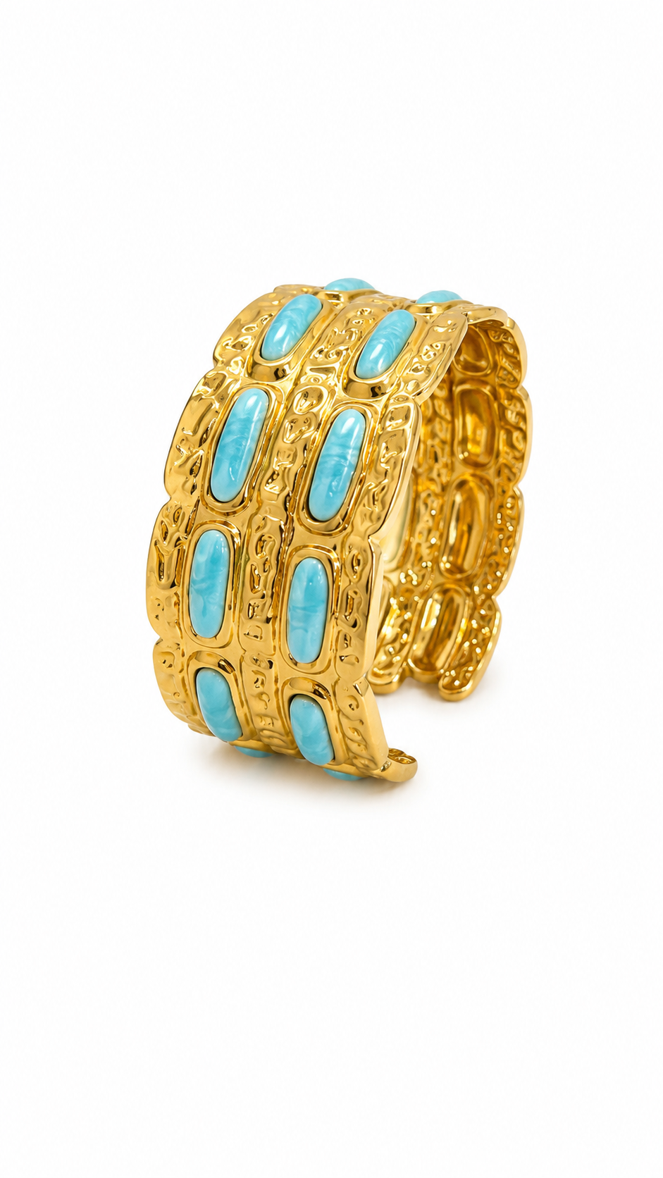 Turquoise Mosaic Gold Cuff Bracelet