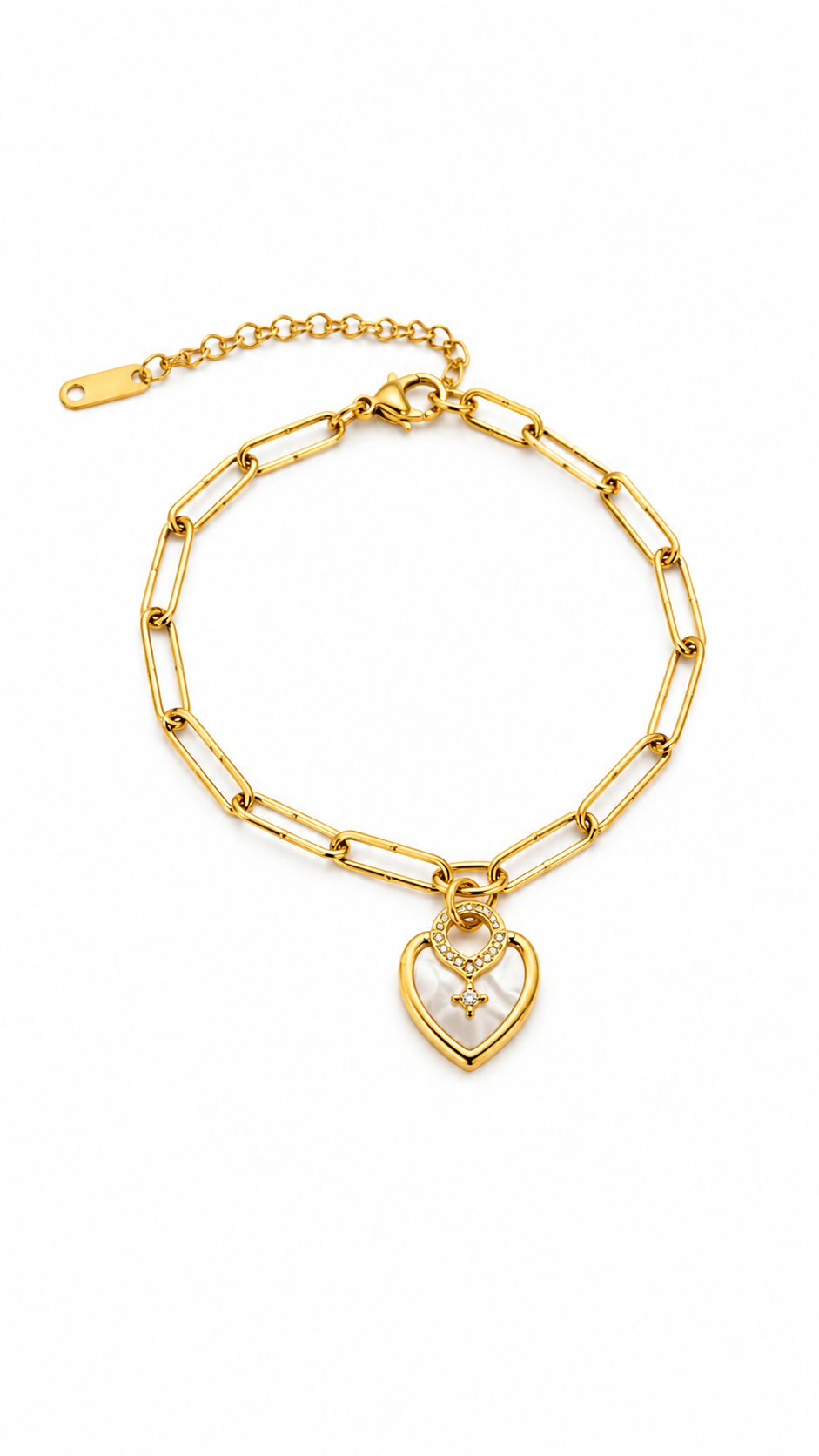 Gold Heart Charm Chain Bracelet