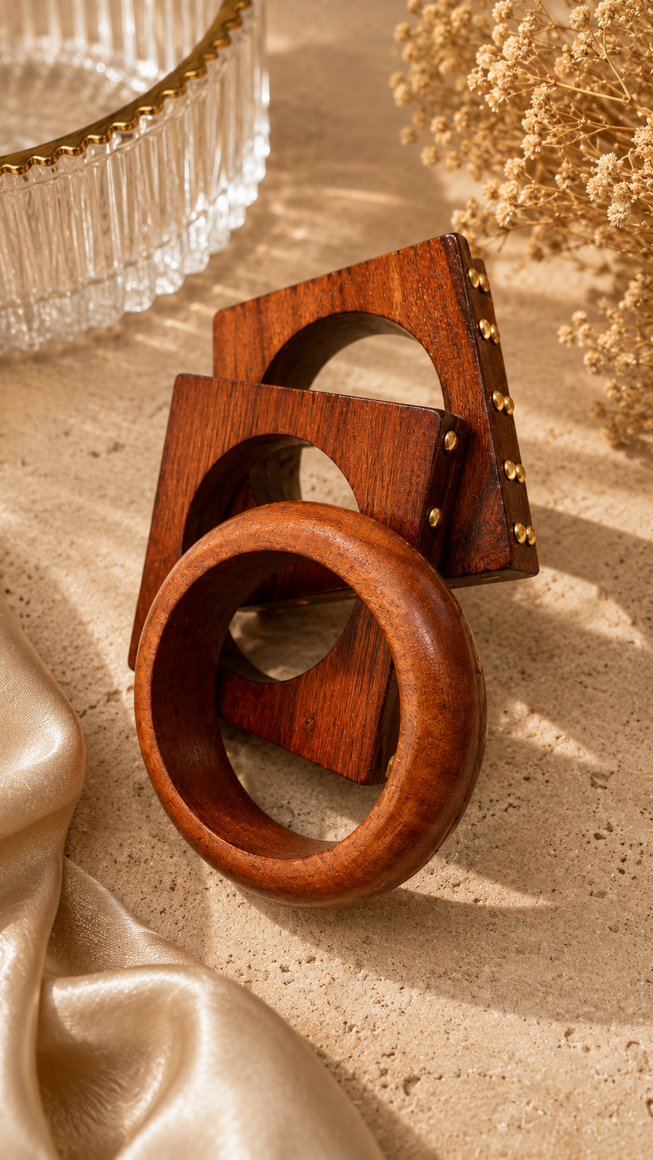 Brown Wooden Geometric Bangle Set