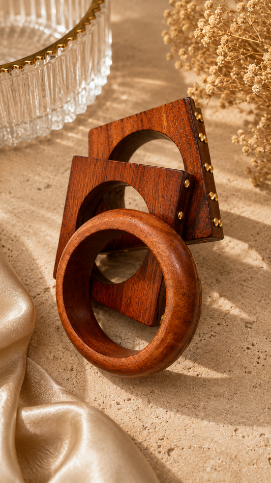 Brown Wooden Geometric Bangle Set