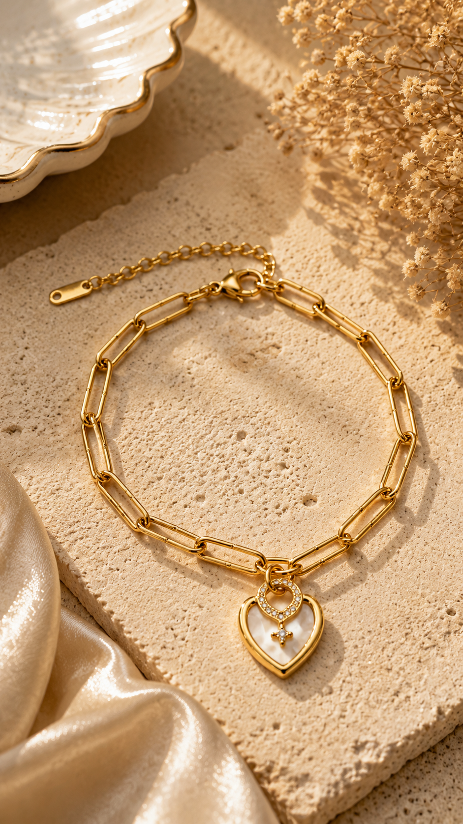 Gold Heart Charm Chain Bracelet