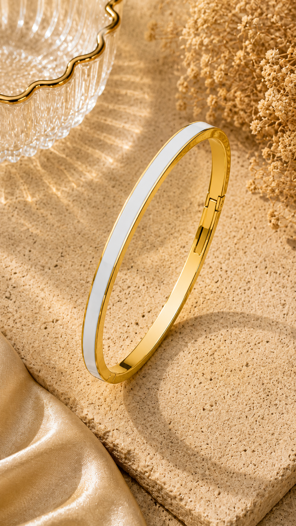 White Enamel Gold Bangle