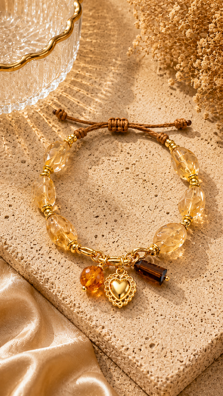 Amber Heart Charm Bracelet