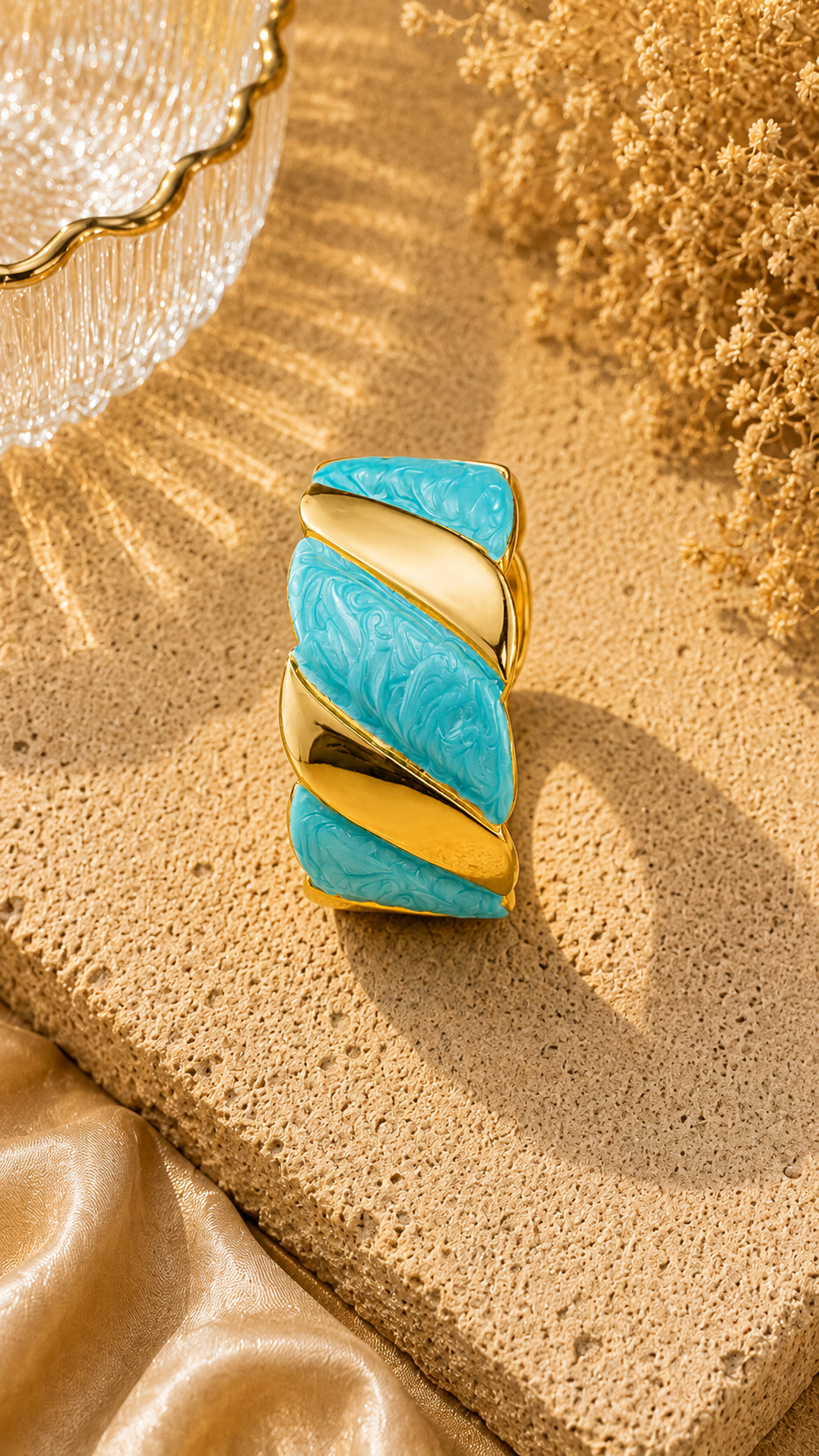 Aqua Swirl Gold Cuff Bracelet