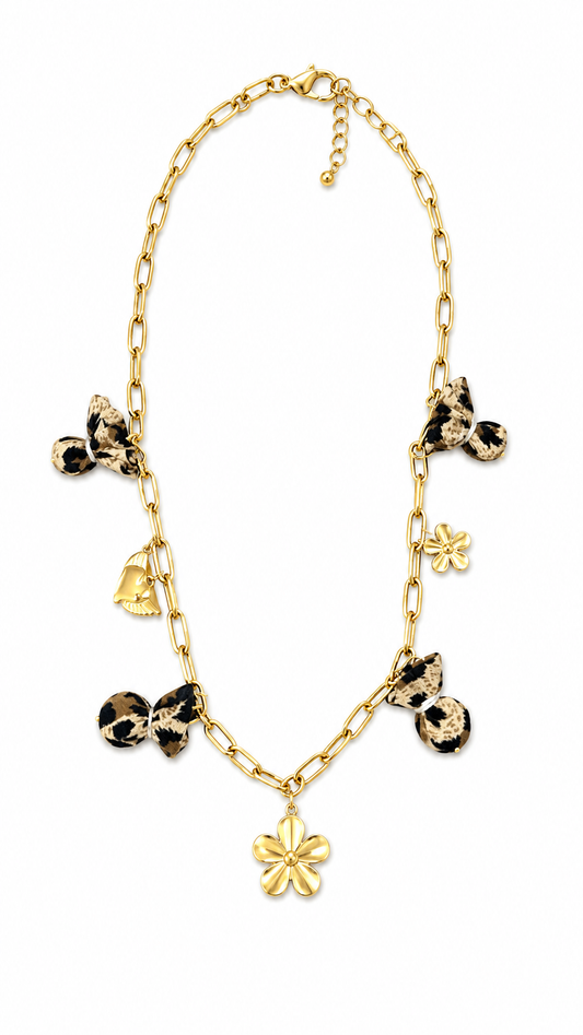 Leopard Bow Charm Necklace