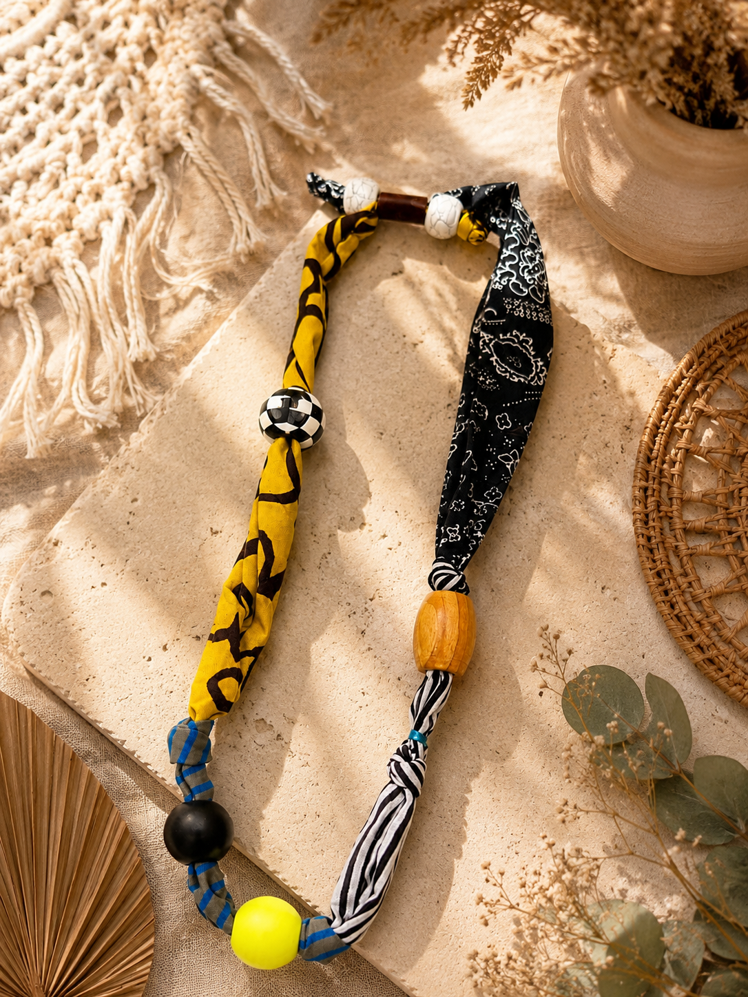 Tribal Fabric Bead Necklace