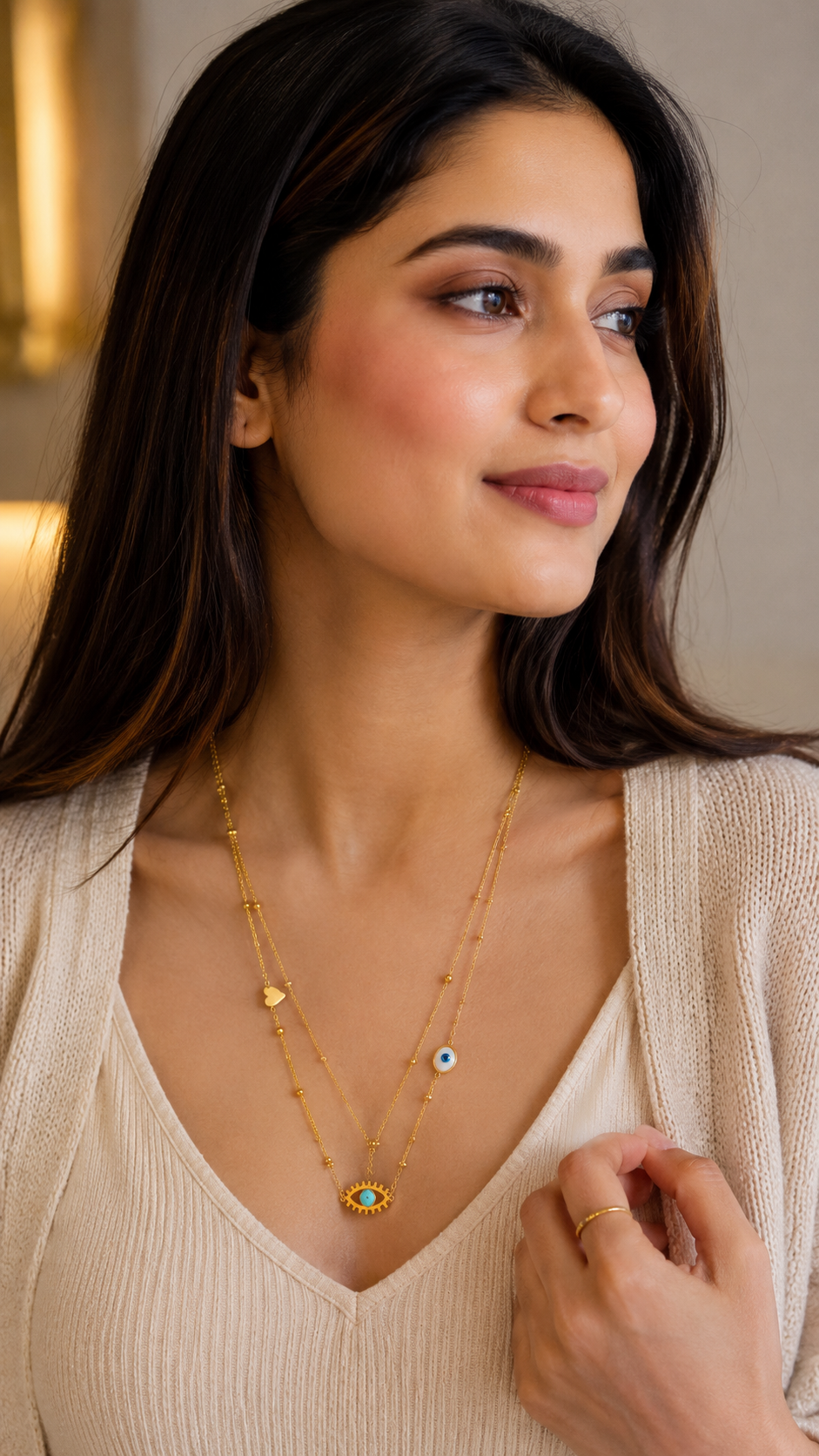 Golden Evil Eye Layered Necklace