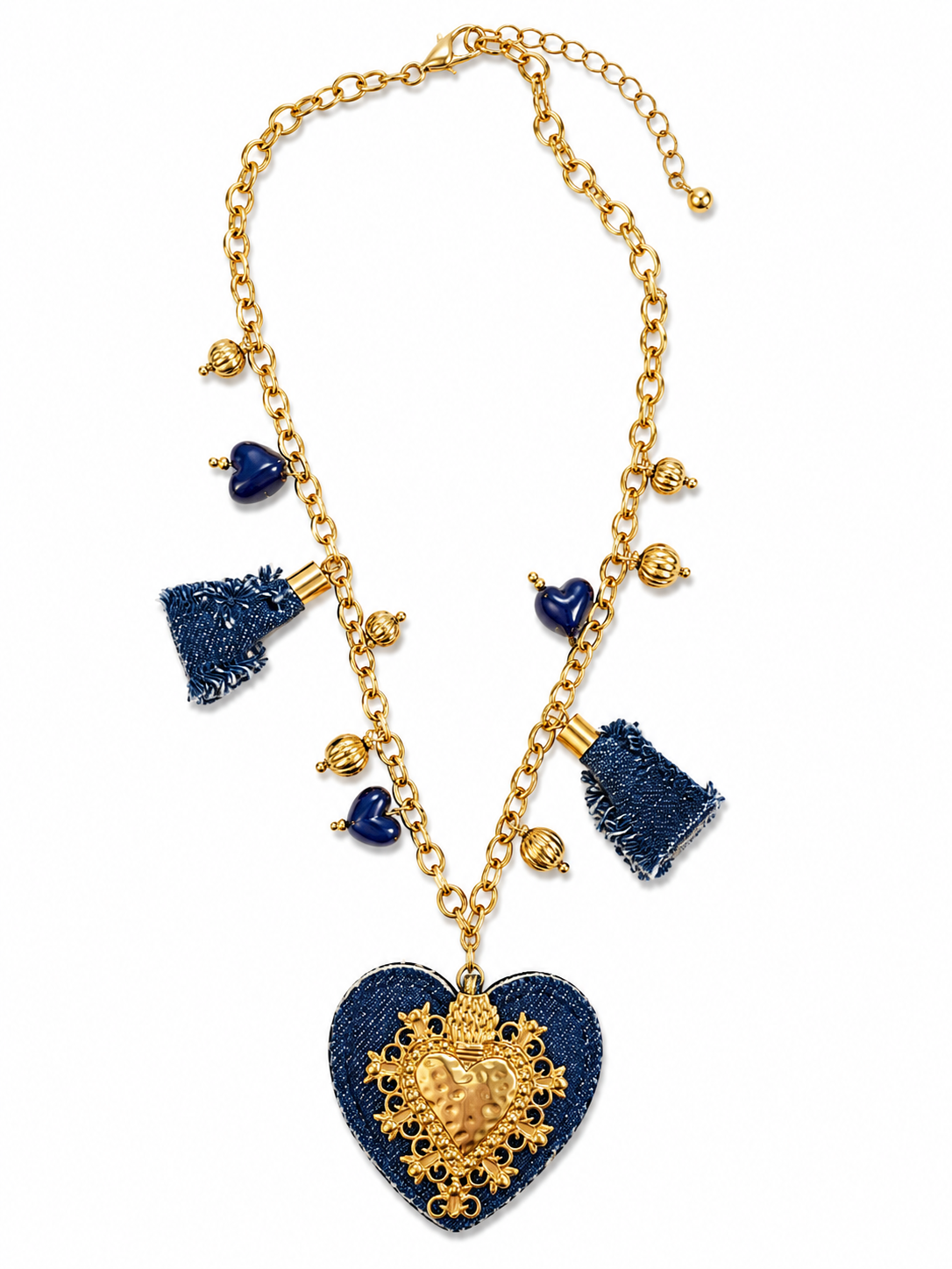 Denim Heart Charm Necklace