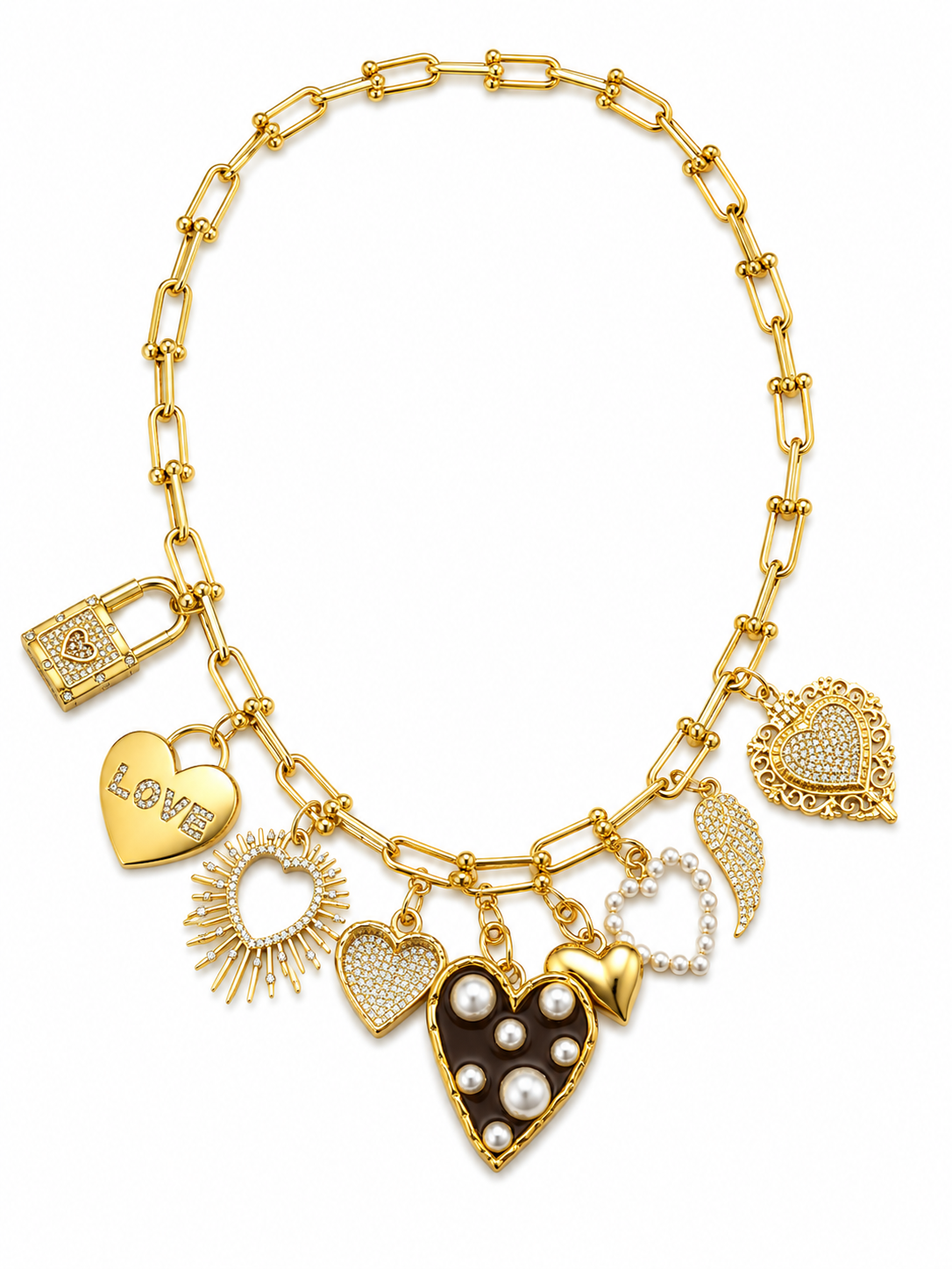 Golden Love Lock Charm Necklace
