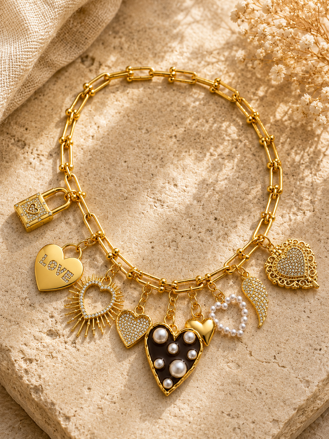 Golden Love Lock Charm Necklace