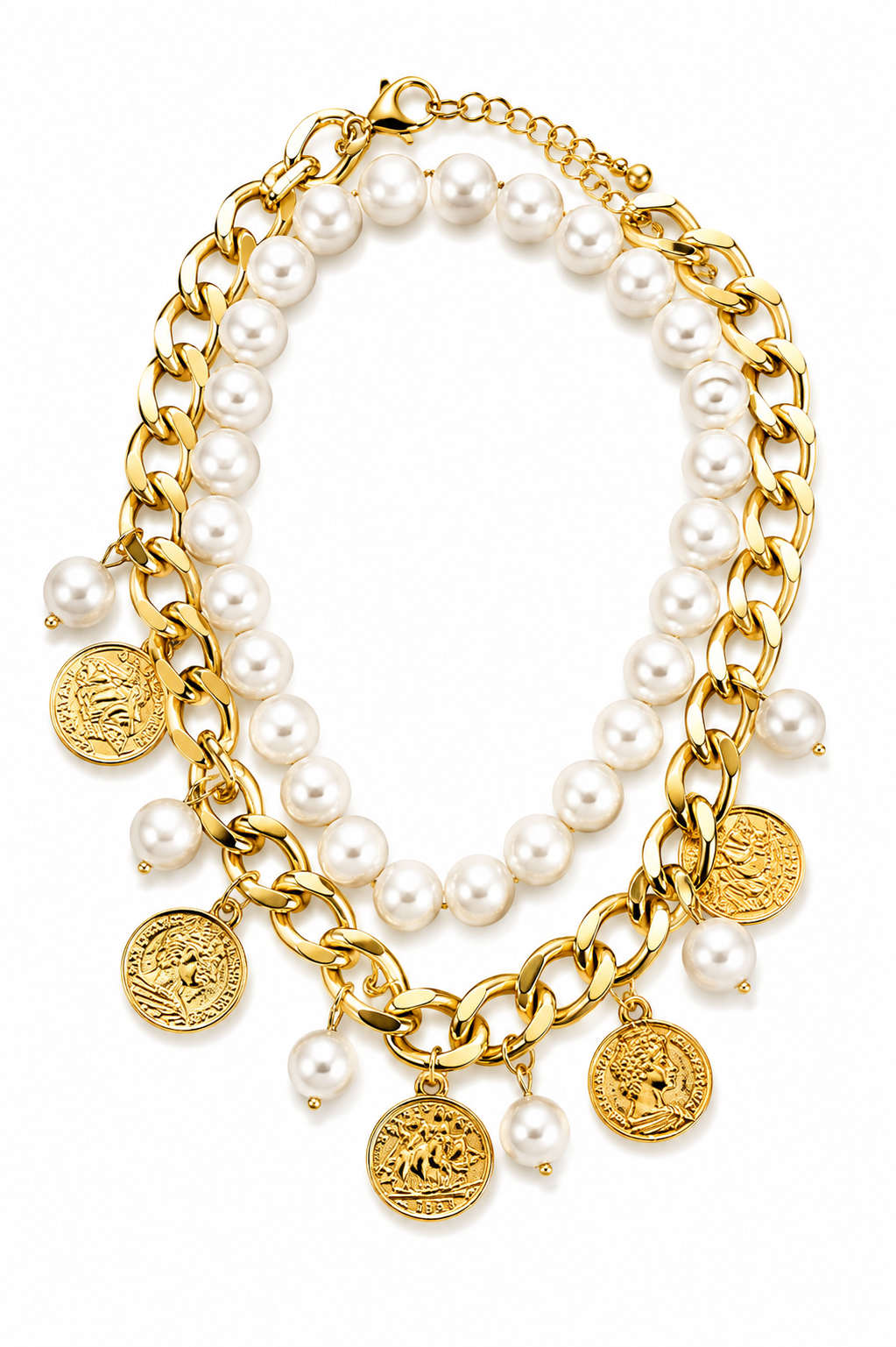 Pearl Coin Gold Chain Necklace