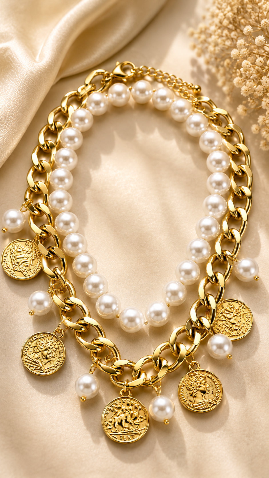 Pearl Coin Gold Chain Necklace
