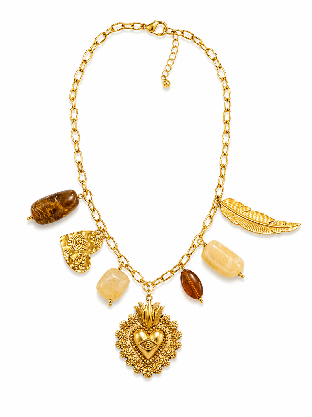Golden Sacred Heart Charm Necklace
