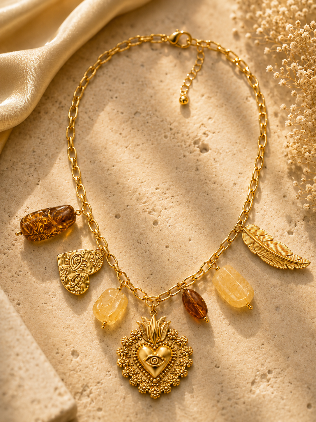 Golden Sacred Heart Charm Necklace