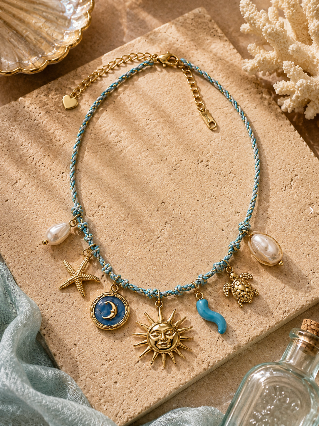 Sun & Sea Braided Charm Necklace