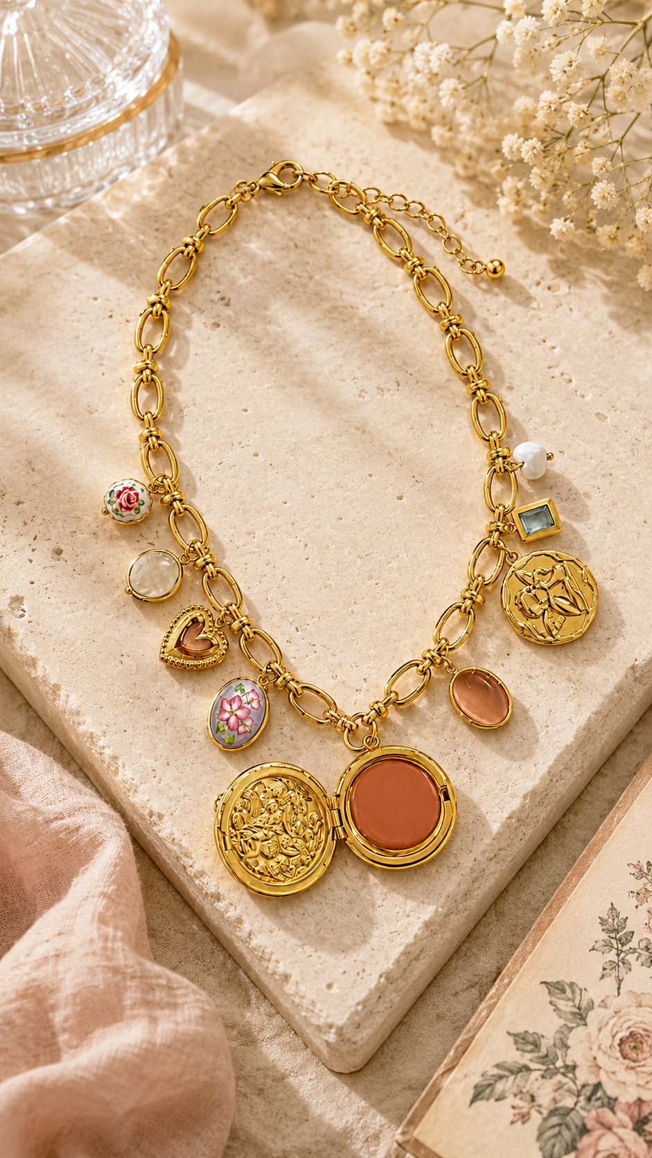 Garden Locket Charm Necklace