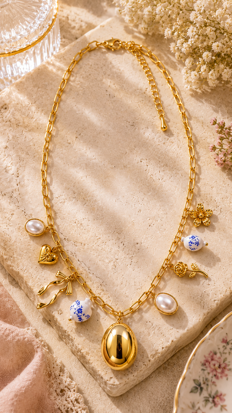 Porcelain Bloom Locket Necklace
