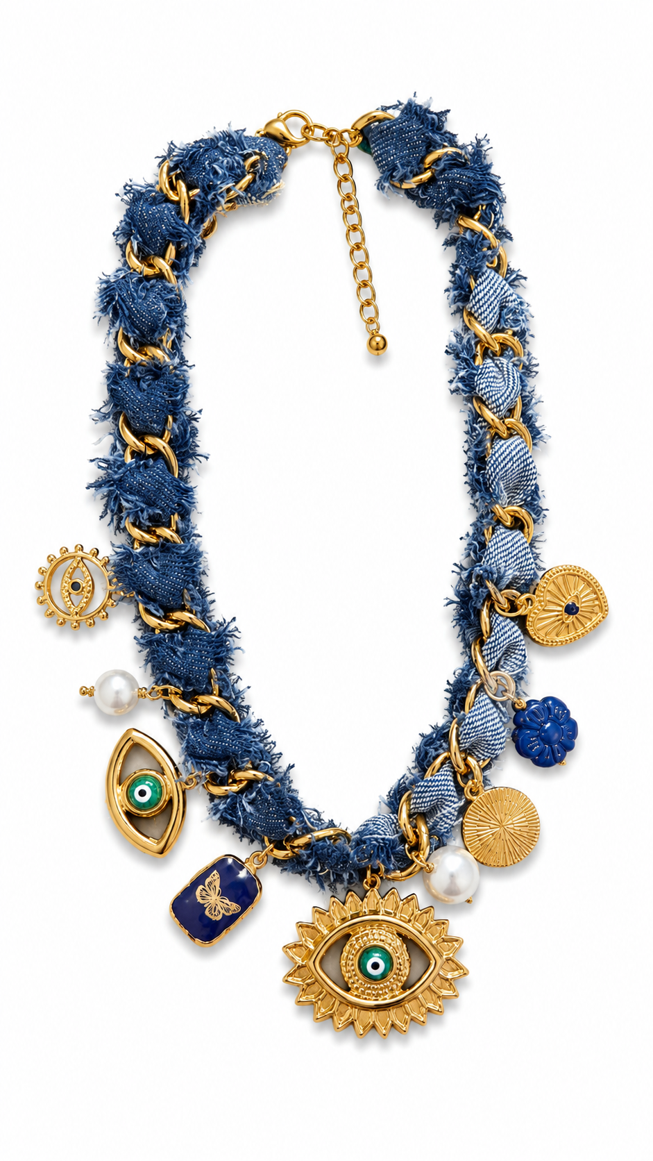 Denim Evil Eye Charm Necklace