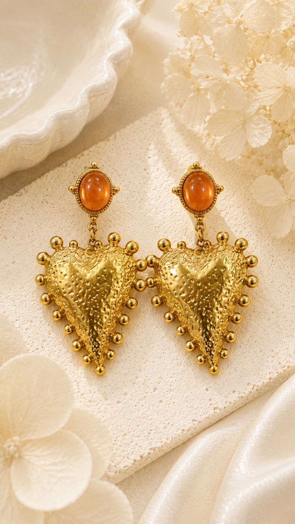 Amber Heart Drop Earring