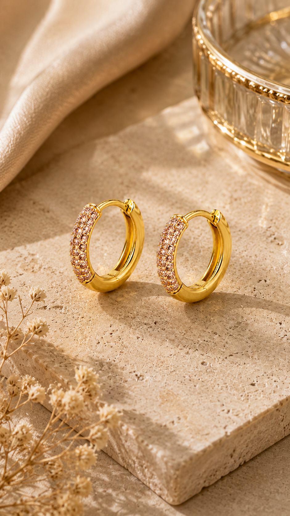 Champagne Pavé Gold Hoop