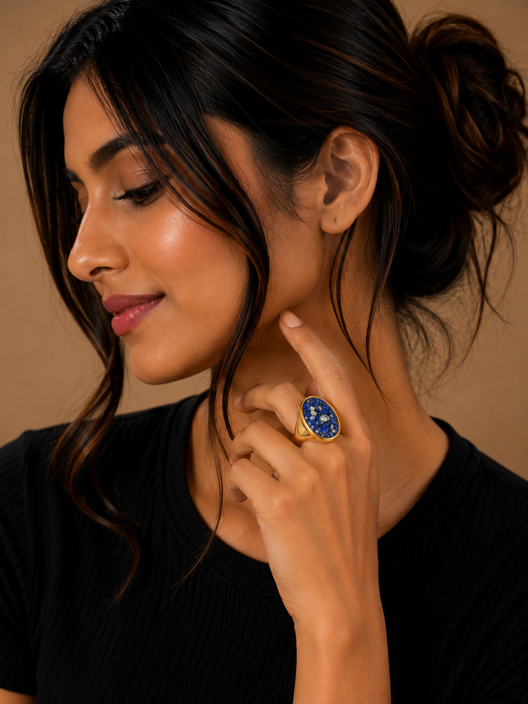 Lapis Pebble Gold Ring