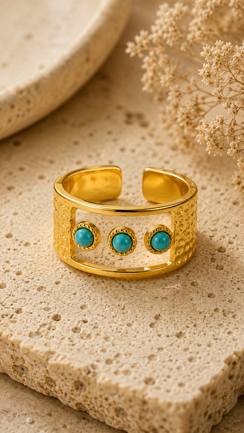 Turquoise Trio Gold Cuff Ring