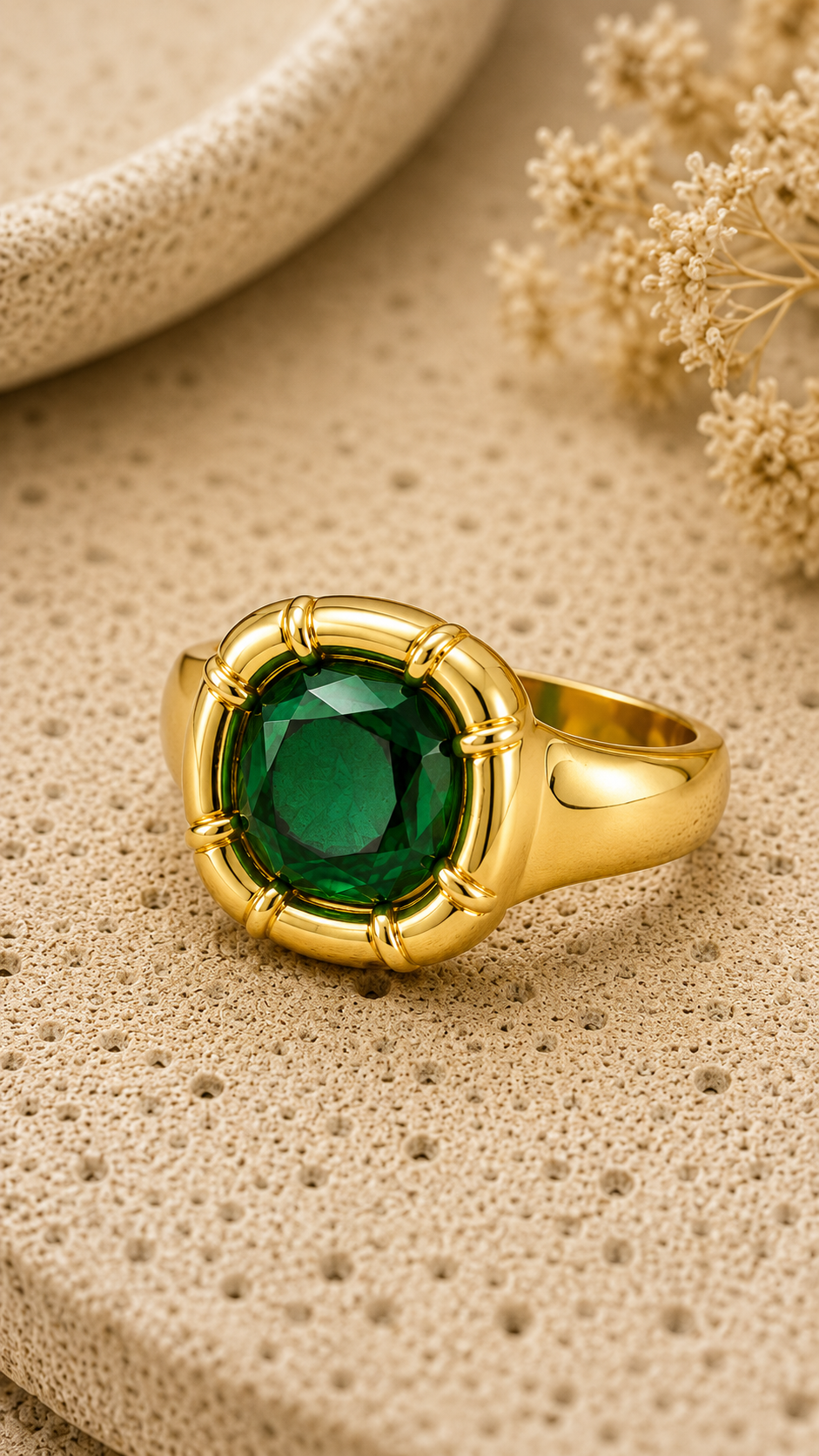 Emerald Halo Gold Ring