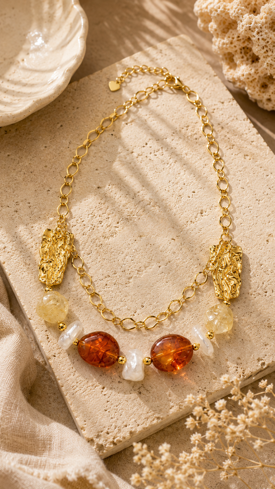 Sunlit Seashell Gold Chain Necklace