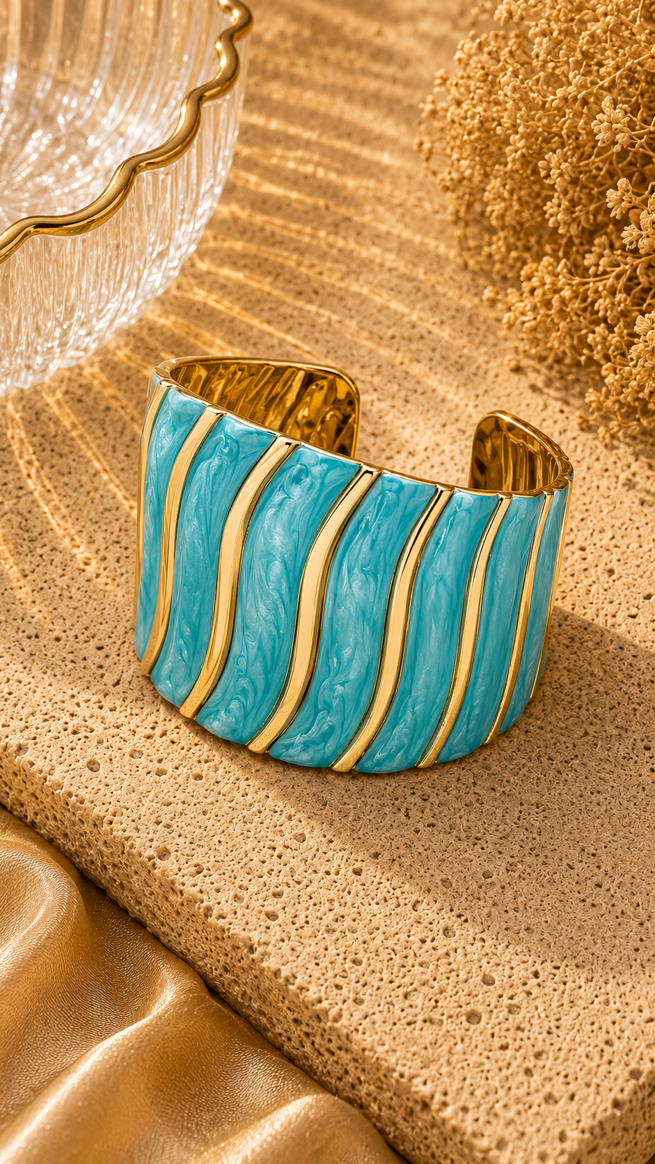 Aqua Wave Gold Cuff Bracelet