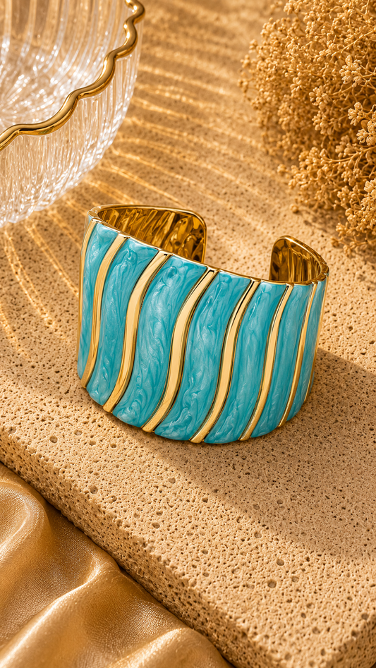 Aqua Wave Gold Cuff Bracelet