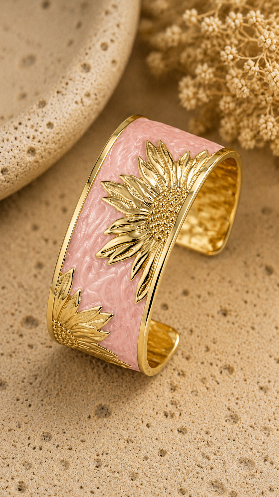 Blush Pink Sunflower Cuff Bracelet