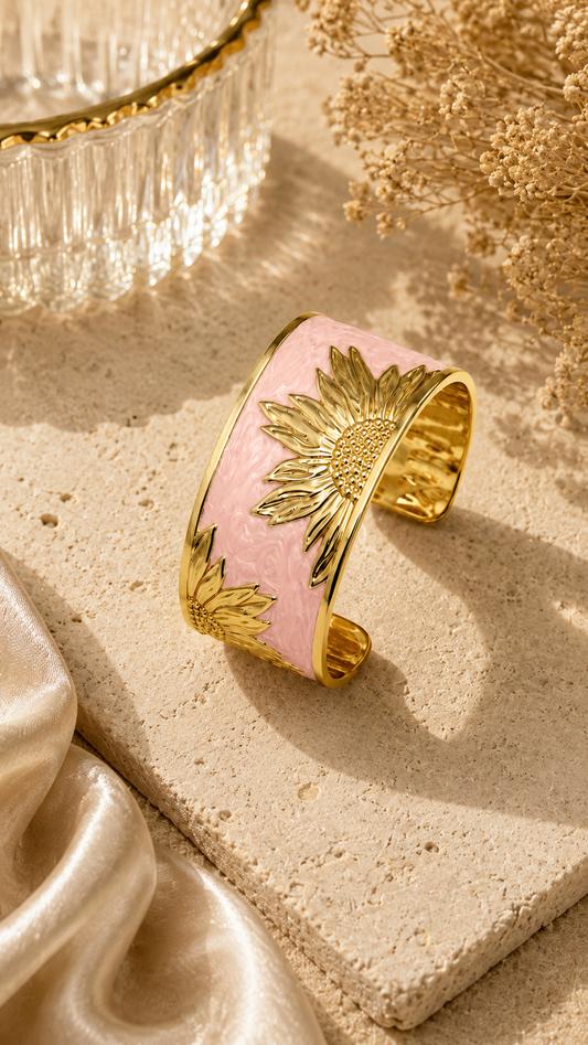 Blush Pink Sunflower Cuff Bracelet
